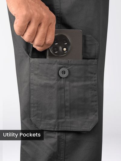 Metal Grey Cotton Cargo Joggers Metal Grey Cotton Cargo Joggers