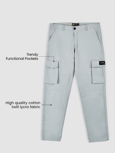 Mist Grey Solid Cargo Pants For Men Mist Grey Solid Cargo Pants For Men