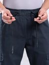Navy Blue Solid Cargo Jogger Pants for Men
