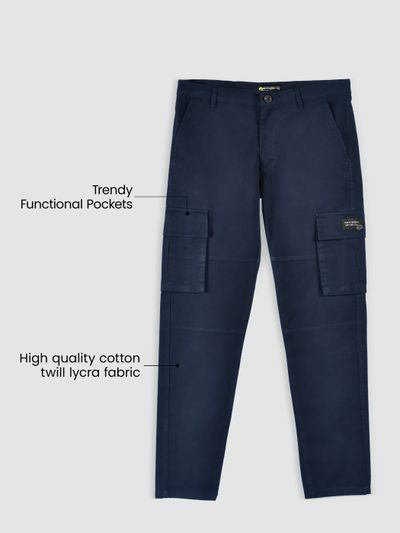 Dark Space Blue Solid Cargo Pants for Men Dark Space Blue Solid Cargo Pants for Men