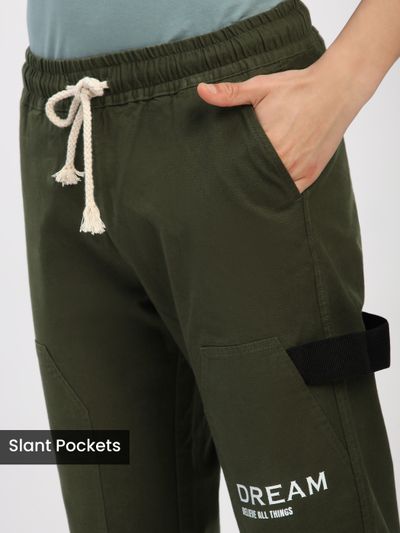 Olive Green Tape Detailed Cargo Pants Olive Green Tape Detailed Cargo Pants