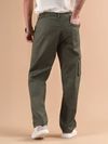 Olive Striped Side Elasticated Cargo Trousers