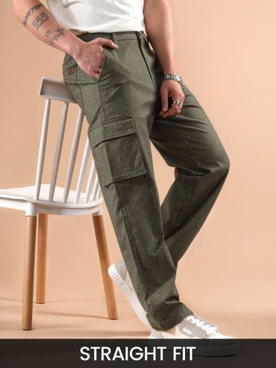 Olive Striped Side Elasticated Cargo Trousers