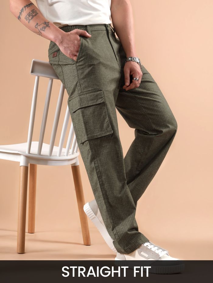 Olive Striped Side Elasticated Cargo Trousers