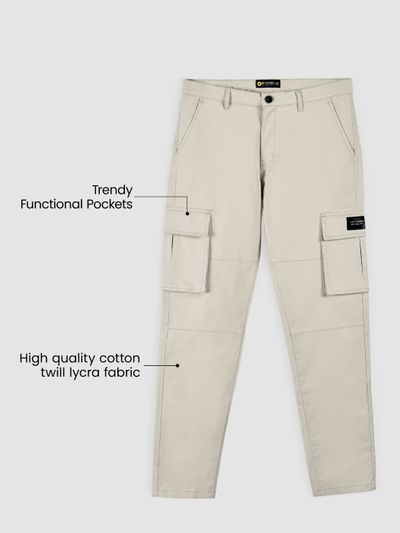 Pale Grey Solid Cargo Pants for Men Pale Grey Solid Cargo Pants for Men