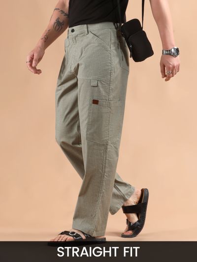 Pale Grey Striped Patch Pocket Cargo Trousers