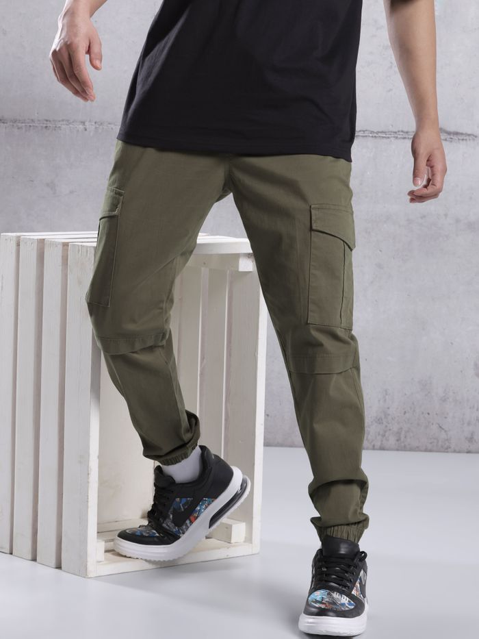 Cape Canary Men's Grey Cotton Solid Cargo Pant