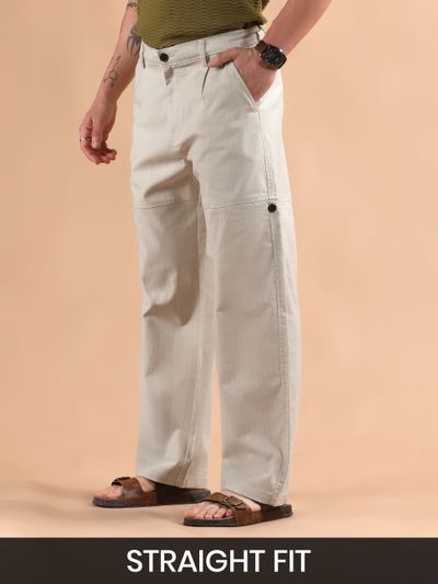 Beige Striped Side Pocket Cargo Trousers