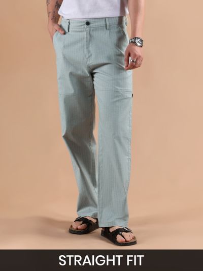 Light Blue Striped Side Pocket Cargo Trousers