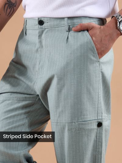 Light Blue Striped Side Pocket Cargo Trousers