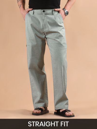 Seafoam Green Striped Side Pocket Cargo Trousers