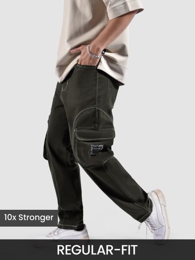 Dark Brown Cut And Sew Contrast Stitch Cargo Pants Dark Brown Cut And Sew Contrast Stitch Cargo Pants