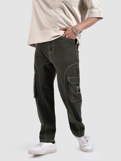 Dark Brown Cut And Sew Contrast Stitch Cargo Pants Dark Brown Cut And Sew Contrast Stitch Cargo Pants
