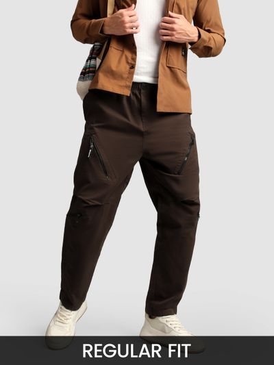 Brown 4 Pocket Utility Zipper Cargo Pants