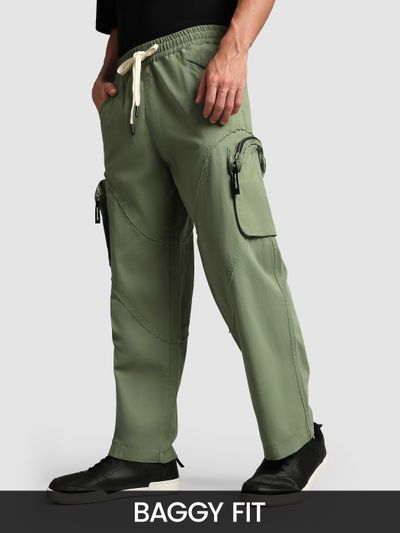 Sage Green Raw Edge 3D Pocket Cargo Pants