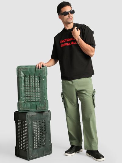 Sage Green Raw Edge 3D Pocket Cargo Pants