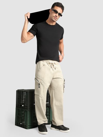 Beige Raw Edge 3D Pocket Cargo Pants Beige Raw Edge 3D Pocket Cargo Pants