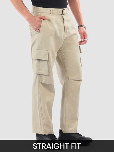 Beige Adjustable Waist Cargo Pants