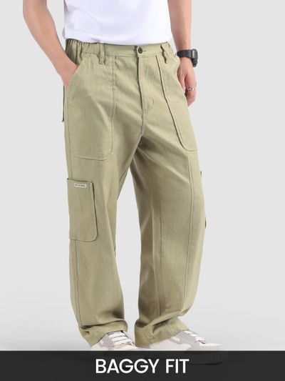 Khaki Side Elasticated Cargo Pants