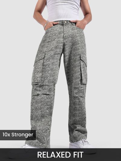 Grey Color Blast Cargo Pants