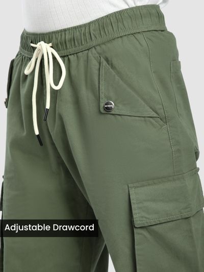 Pale Olive Pleated Elasticated Cargo Pants