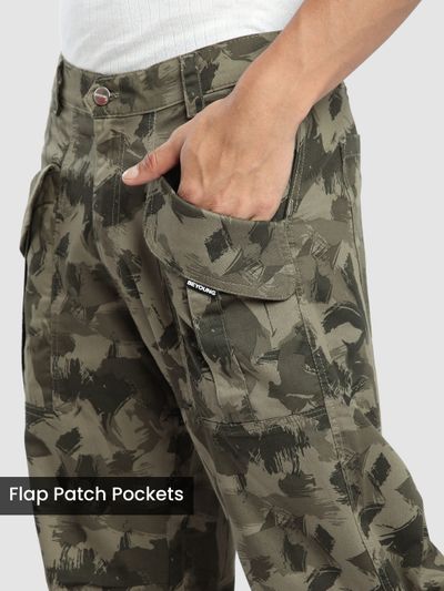 Brown Pleated Knee Camo Cargo Pants Brown Pleated Knee Camo Cargo Pants