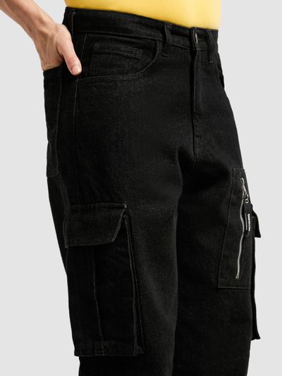 Black Denim Zipper Pocket Cargo Pants Black Denim Zipper Pocket Cargo Pants