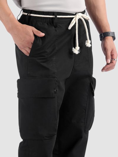 Black Elasticated Drawcord Cargo Pants