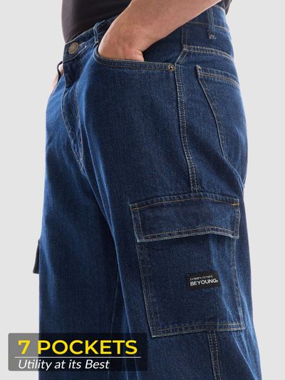 Dark Blue Denim Cargo Pants For Men Dark Blue Denim Cargo Pants For Men