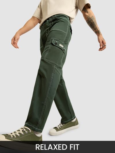 Dark Olive Contrast Stitched Cargo Pants new cargo pants for men,