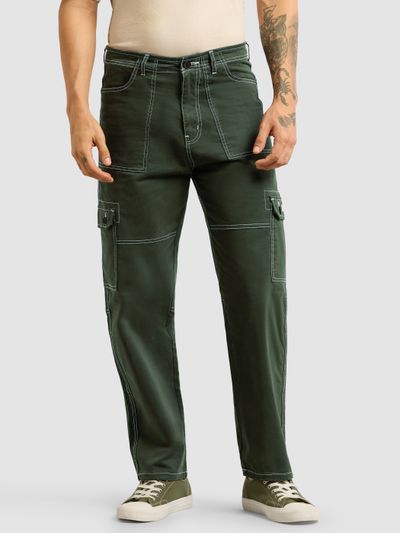 Dark Olive Contrast Stitched Cargo Pants Dark Olive Contrast Stitched Cargo Pants