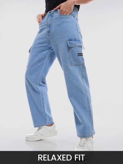 Light Blue Denim Cargo Pants For Men Light Blue Denim Jeans For Men