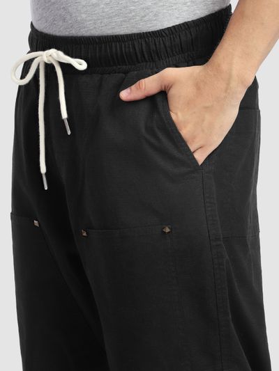 Black Rivet Detailed Cargo Pants