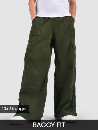 Crocodile Green Zippered Cargo Pants