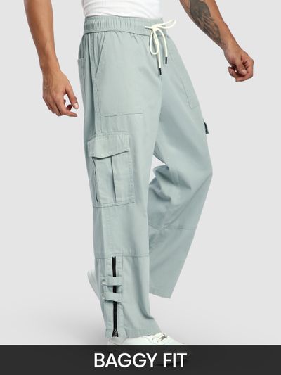 Mist Grey Zippered Cargo Pants