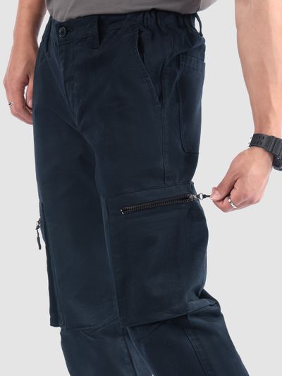 Navy Slant Zipper Pocket Cargo Pants