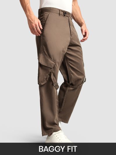 Brown Leather Drill Belted Cargo Pants Brown Leather Drill Belted Cargo Pants