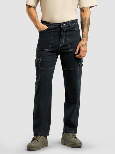 Navy Blue  Contrast Stitched Cargo Pants