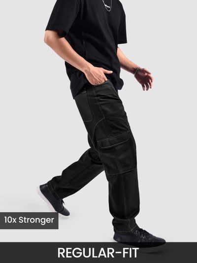 Black Cut And Sew Contrast Stitch Cargo Pants Black Cut And Sew Contrast Stitch Cargo Pants