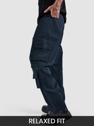 Midnight Blue Pleated Knee Cargo Pants stylish mens cargo pants featuring a relaxed fit and knee pleat detail,