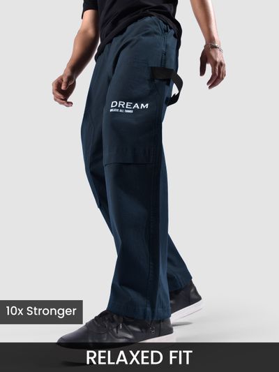 Navy Blue Tape Detailed Cargo Pants