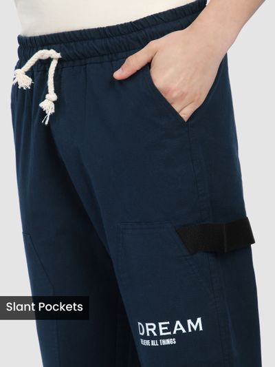 Navy Blue Tape Detailed Cargo Pants