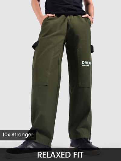 Olive Green Tape Detailed Cargo Pants Olive Green Tape Detailed Cargo Pants