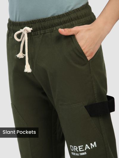Olive Green Tape Detailed Cargo Pants Olive Green Tape Detailed Cargo Pants