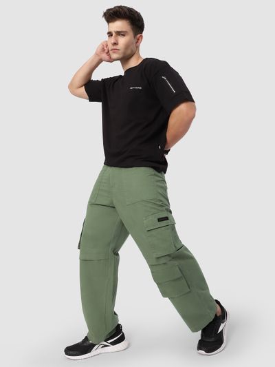 Sage Green Pleated Knee Cargo Pants