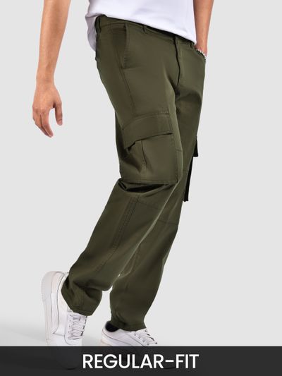 Crocodile Green Solid Cargo Pants for Men buy cargo pants for men at Beyoung,