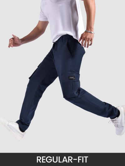 Dark Space Blue Solid Cargo Pants for Men top cargo pants for men,