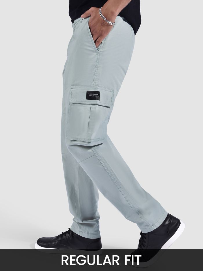 Buy Men's Mist Grey Solid Cargo Pants Online at Beyoung