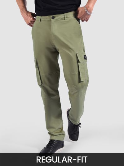 Pale Olive Solid Cargo Pants for Men cargo trousers for men,
