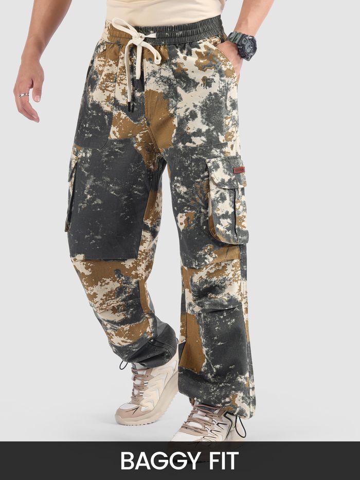 Buy Dark Grey Oversized Camo Cargo Pants for Men Online in India